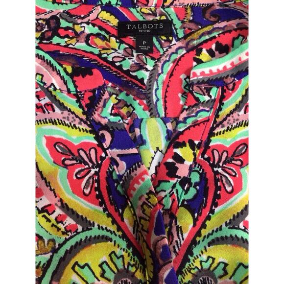 Talbots V-Neck Multicolor Floral Paisley Print Blouse Top Women's Size Petite P - Picture 3 of 7